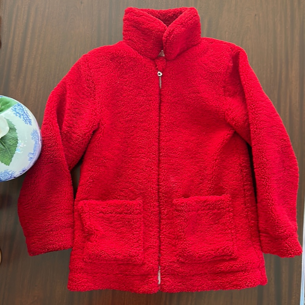 Red furry coat